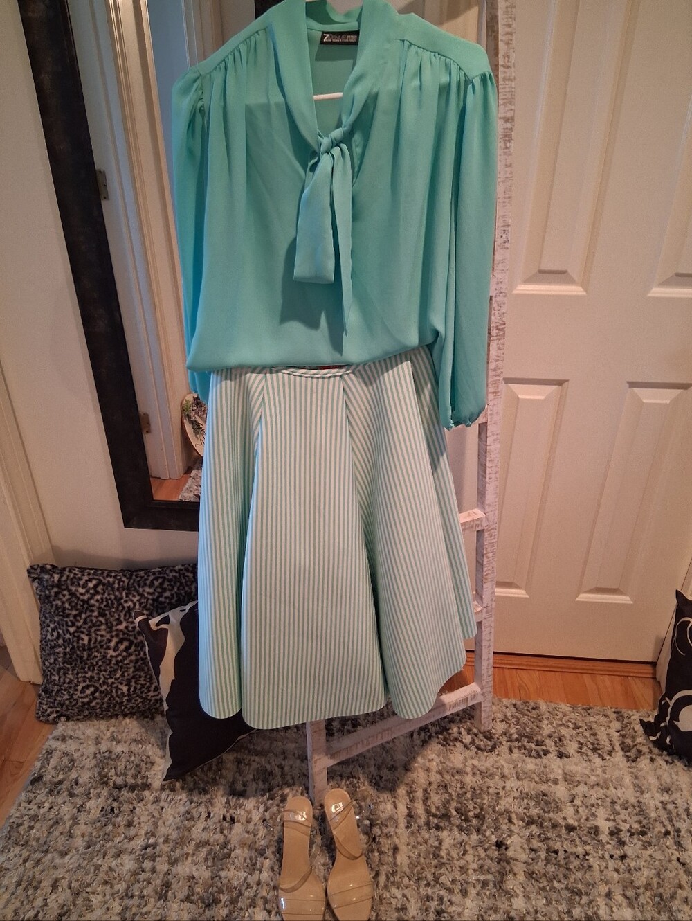 Rainbow Mint and White Striped Blouse